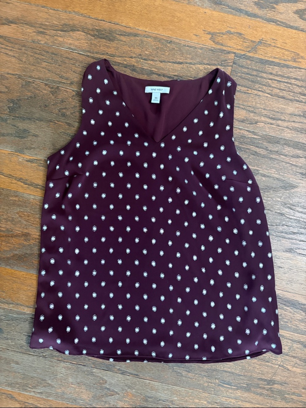 Nine West Burgundy Sleeveless V-Neck Polka Dot Camisole